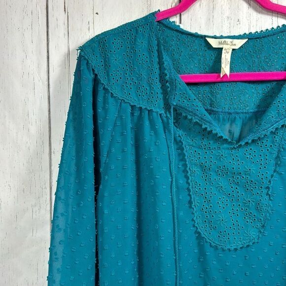 Matilda Jane Charismas Swiss Dot Peasant Boho Sheer Teal Green Top Blouse - Picture 3 of 13
